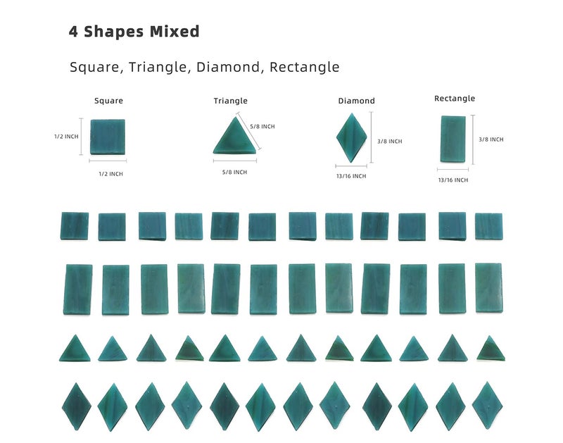 Lanyani 200 Mixed Color Glass Mosaic Tiles - 4 Shapes, Tiffany Stained Glass Pieces for Crafts, Turquoise - Image 3