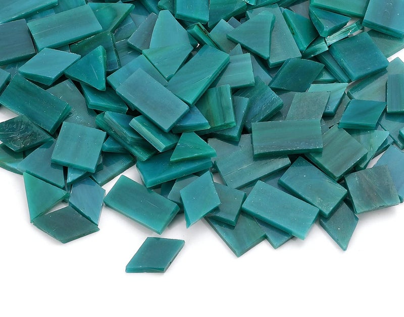 Lanyani 200 Mixed Color Glass Mosaic Tiles - 4 Shapes, Tiffany Stained Glass Pieces for Crafts, Turquoise - Image 2