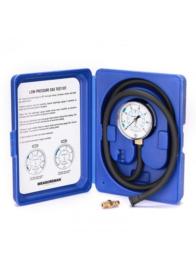 MEASUREMAN MEASUREMAN Natural Gas or LP Gas Manifold Pressure Test Kit, 0-35 "W.C., 1/4" NPT, 40" Length Hose  - Image 1
