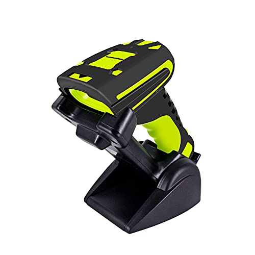 Symcode 2D Bluetooth Barcode Scanner with Wireless Charging Stand 1968 Feet Transmission Distance 433Mhz USB QR Automatic Barcode Scanner with Charging Base Shock Dust Proof Hands Free Green - Image 1