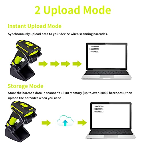 Symcode 2D Bluetooth Barcode Scanner with Wireless Charging Stand 1968 Feet Transmission Distance 433Mhz USB QR Automatic Barcode Scanner with Charging Base Shock Dust Proof Hands Free Green - Image 5
