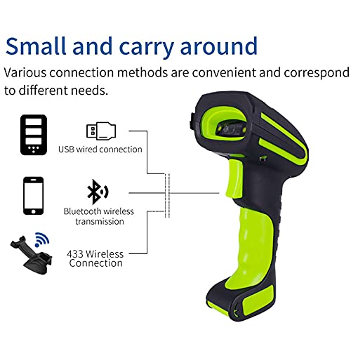 Symcode 2D Bluetooth Barcode Scanner with Wireless Charging Stand 1968 Feet Transmission Distance 433Mhz USB QR Automatic Barcode Scanner with Charging Base Shock Dust Proof Hands Free Green - Image 3