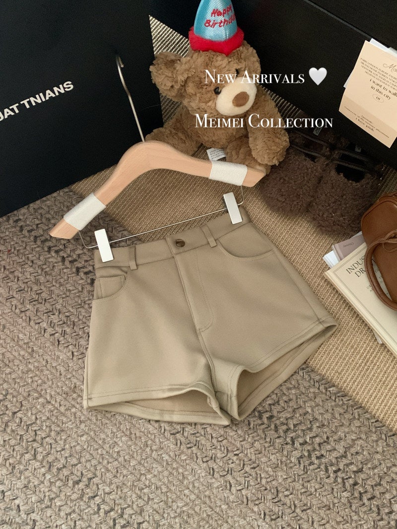 Slightly plump mm high-waisted straight shorts, women's autumn commute, slimming, sexy boots, elastic hip-hugging, casual hot pants - Image 1