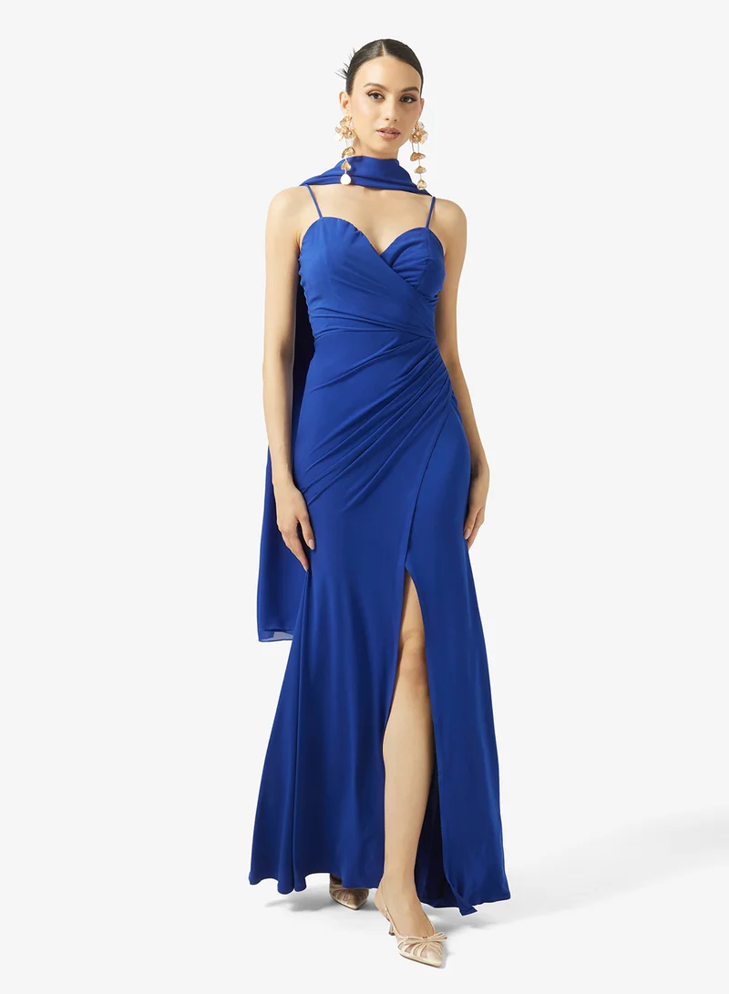 رينيه Sweetheart Neck Draped Slit Dress