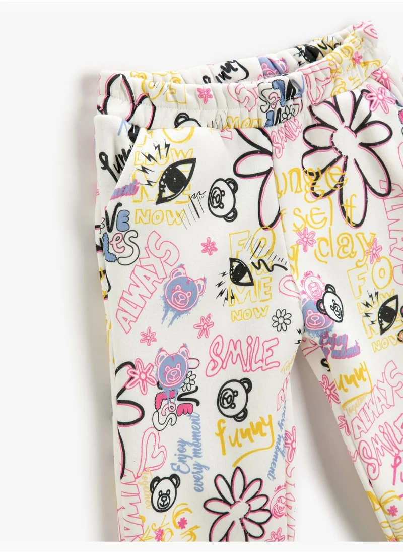 KOTON Jogger Sweatpants Graffiti Patterned Pockets Elastic Waistband
