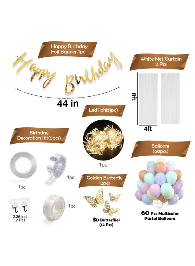 Party Propz Party Propz Rainbow Theme Birthday Decorations - 81Pcs Butterfly Decoration Items, Golden Happy Birthday Banner, Birthday Decoration kit for Girls (Cardstock) - Image 2