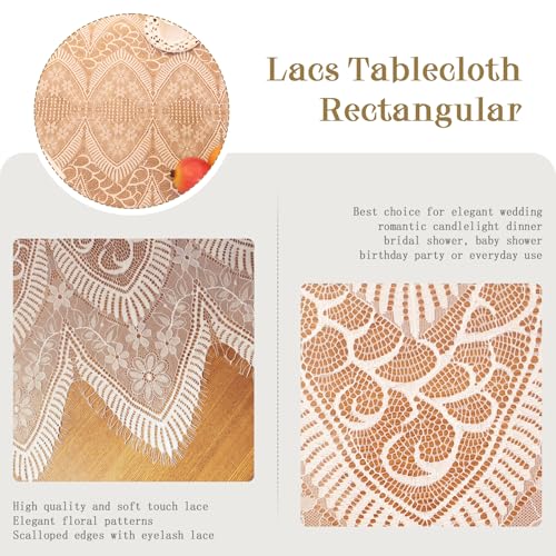 FWFFWF White Lace Tablecloth - 60x120 Inch Vintage Embroidered Rectangular Overlay for Weddings, Rustic Fall Tea Parties, and Home Decor (White) - Image 2