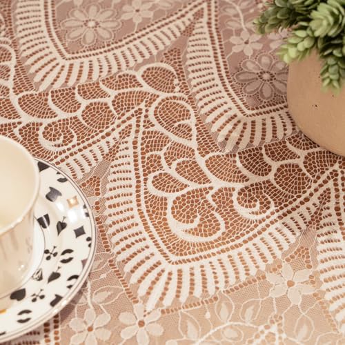 FWFFWF White Lace Tablecloth - 60x120 Inch Vintage Embroidered Rectangular Overlay for Weddings, Rustic Fall Tea Parties, and Home Decor (White) - Image 4