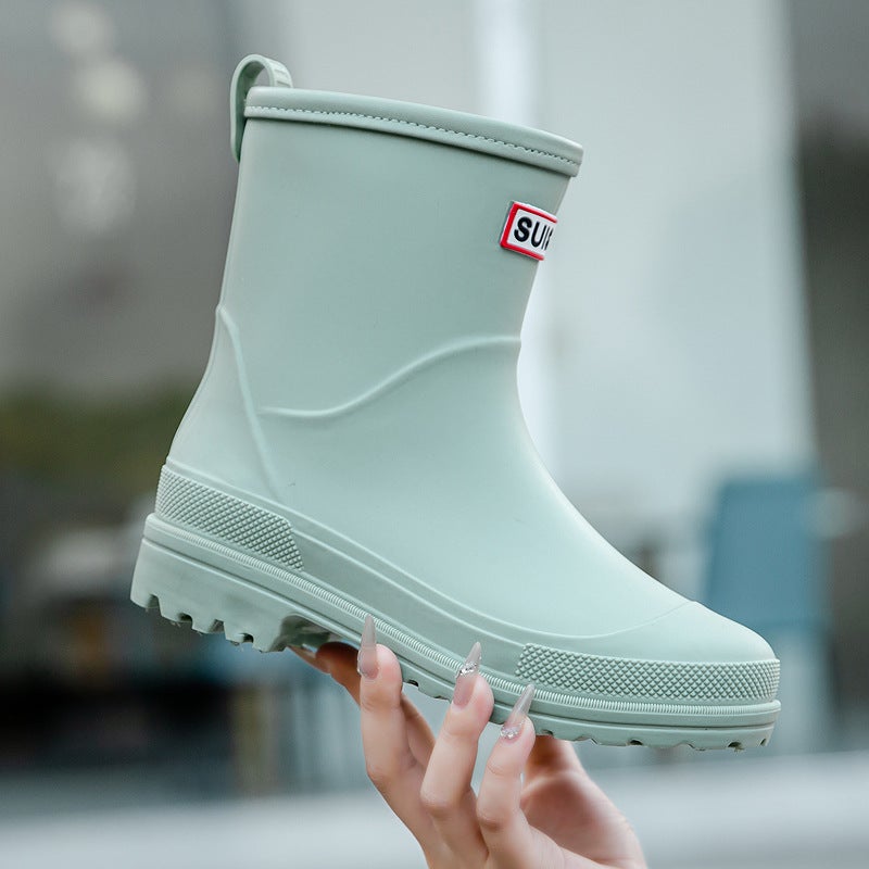 2023 Mid-Calf Ladies Rain Boots Non-Slip Fruit green without Velvet 