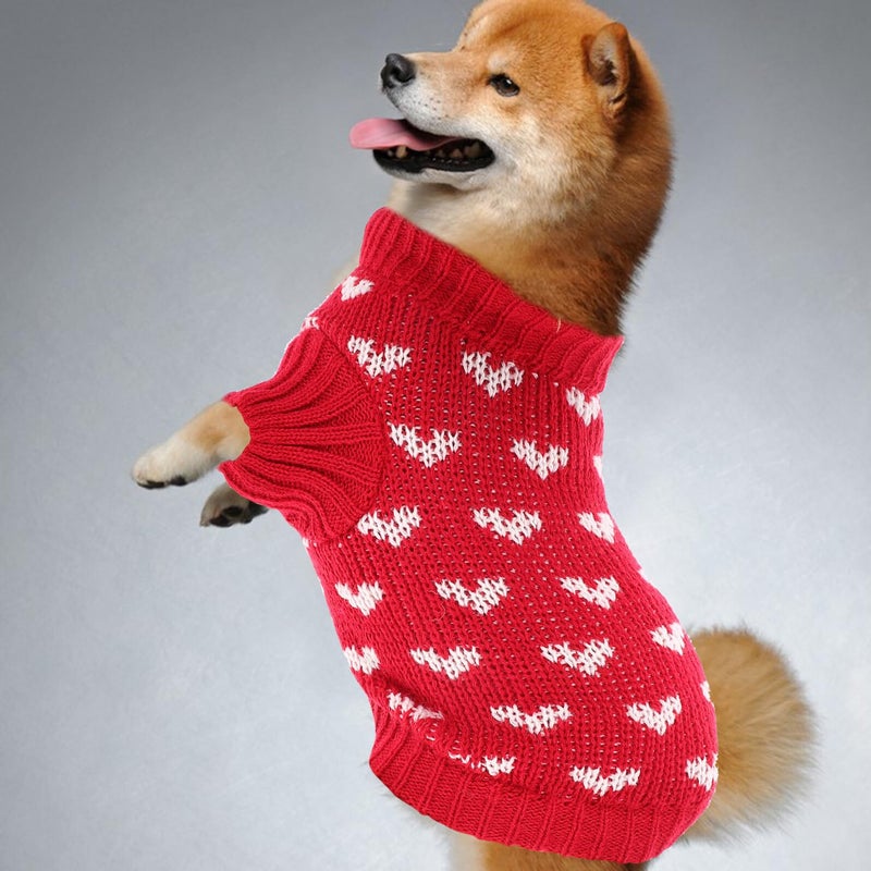Valentines Day Dog Sweater Heart Pattern Knitted Acrylic Warm Round Collar Winter Outfit - Image 4