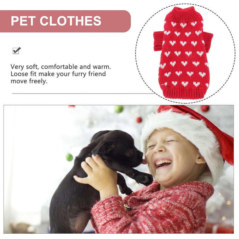 Valentines Day Dog Sweater Heart Pattern Knitted Acrylic Warm Round Collar Winter Outfit - Image 5