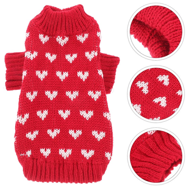 Valentines Day Dog Sweater Heart Pattern Knitted Acrylic Warm Round Collar Winter Outfit - Image 3