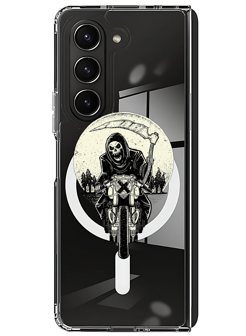 Theodor Magnetic Case for Samsung Galaxy Z Fold 6 Compatible with MagSafe Wireless Charging, Shockproof Phone Bumper Cover Skull Biker - Image 1