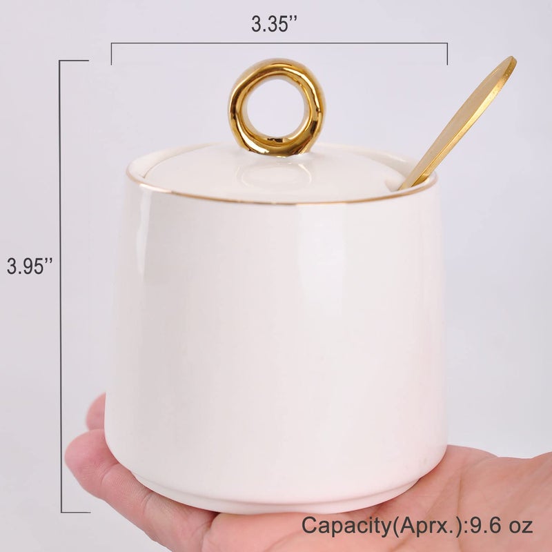 WHJY Ceramic Sugar Bowl with Lid and Spoon, Simple White Clear Porcelain Salt Bowl Salt Container, Modern Spice Box Seasoning Jar for Home and Kitchen Coffee Bar - Green - Image 2