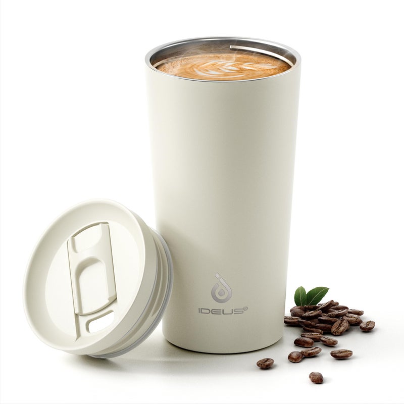 Ideus 17 oz Travel Coffee Mug, Double Wall Vacuum Stainless Steel Insulated Coffee Tumbler With Lid, Splash-Proof & Cup Holder Friendly, Keeps Drinks Hot/Cold, Dishwasher Safe, White - Image 1