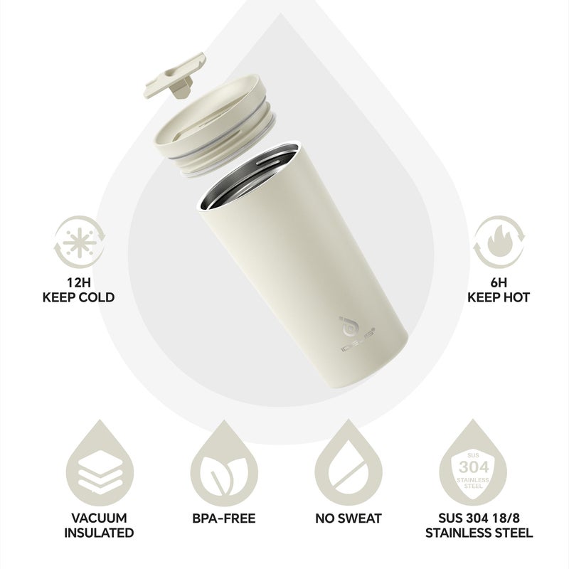 Ideus 17 oz Travel Coffee Mug, Double Wall Vacuum Stainless Steel Insulated Coffee Tumbler With Lid, Splash-Proof & Cup Holder Friendly, Keeps Drinks Hot/Cold, Dishwasher Safe, White - Image 3