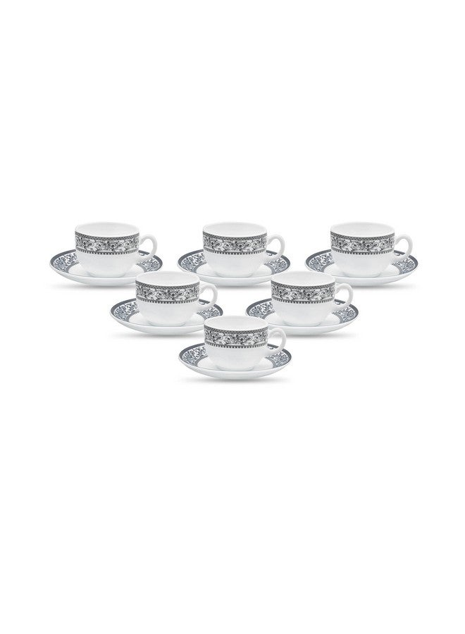 LaOpala Diva, Sovrana Collection, Opal Glass Cup & Saucer Set 12 pcs, Persian Grey, White - Image 1