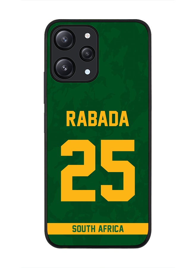 Stylizedd Cover for Xiaomi Redmi 12 4G Case, Rugged Black Slim Fit Soft Flexible Thin Protective Phone Cases - Player Name - Kagiso Rabada, Jersey Number- 25 - Image 1