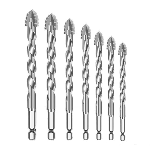 Serplex® Masonry Drill Bit Set 7-Piece Set (3/4/5/6/8/10/12mm) Concrete Drill Bit for Glass/Brick/Plastic/Wood/Tile/Etc,Industrial Strength Carbide Bits Tip High-Strength Twist - Image 1