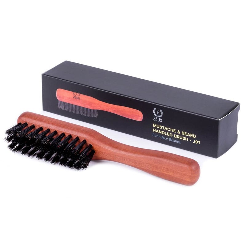 ZEUS Boar Bristle Beard  Mustache Handled Brush for Men Firm  Stiff Bristles Travel Beard Care Brush with Handle Made in Germany J91