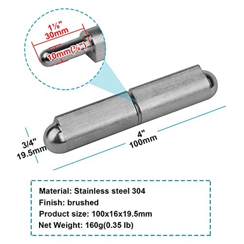 MOUNTAIN_ARK 4 Pack 4" x 3/4" Weld On Bullet Hinges, 304 Stainless Steel Heavy Duty Weldable Barrel Hinges for Trailer Ramp Gate BBQ Smoker - Image 2