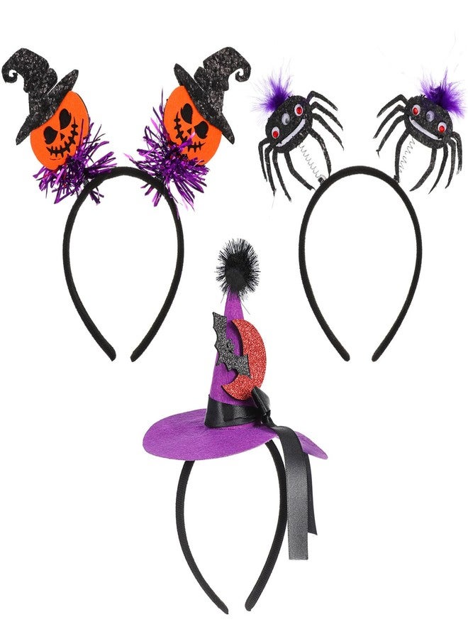 PartyKindom 3pcs Halloween Headbands: Pumpkin Hairband Witch Hat Headband Spider Hair Hoop Cosplay Party Headpiece Halloween Hair Accessories - Image 1
