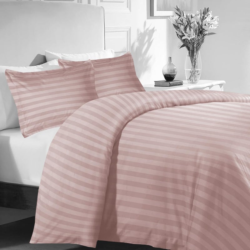 MOONLIGHT20015 Single Duvet Cover Set Hotel Quality Stripes Satin Bedding Sets with Pillowcase, Reversible Hypoallergenic Soft Breathable Bed Covers (Peach, Single) - Image 2