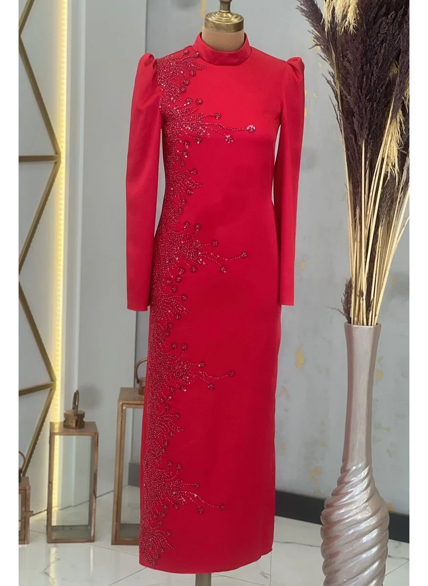 Esilanur Hilal Hijab Evening Dress Burgundy