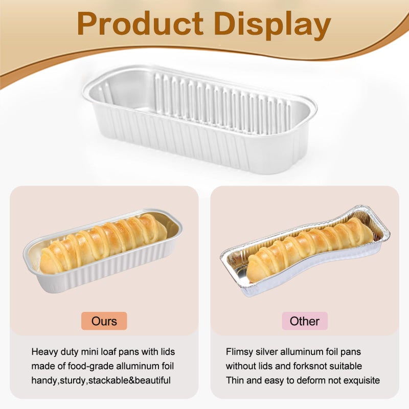 OBXMLFY Mini Loaf Pans With Lids And Spoons 100 Pack,6.8 Oz Rectangle Mini Individual Cake Tins, Disposable Small Aluminum Foil Baking Pans, Baking Containers for Party and Picnics (White) - Image 5