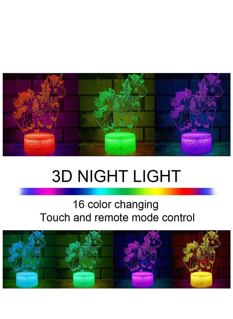 althiqahkey 3D Unicorn Multicolor Night Light for Girls  Unicorn Toys Night lamp 16 Colors Bedside Lamp Touch&Remote Control Birthday Gifts for 2 3 4 5 6 7/16 8 Year Old Girl and Unicorn Fans  - Image 2
