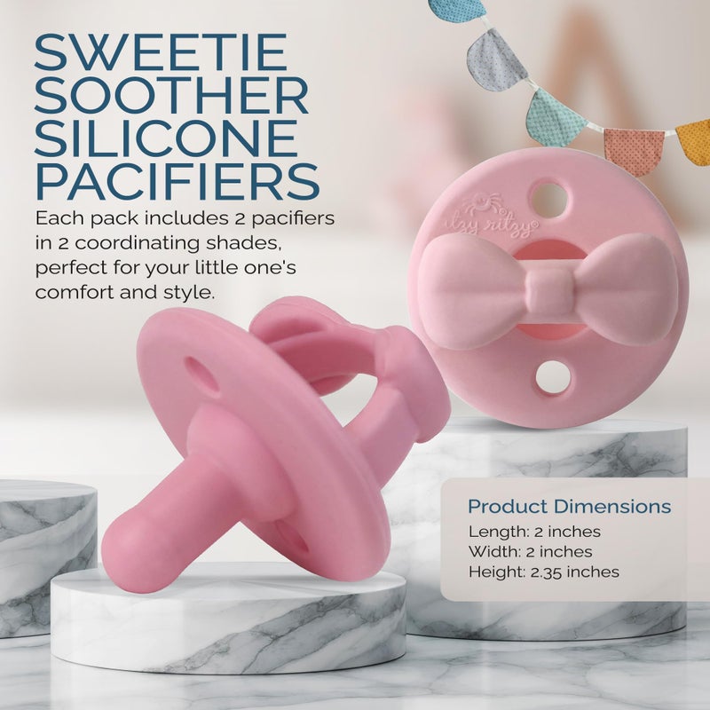 Itzy Ritzy Silicone Pacifiers for Newborn - Soother Pacifiers Feature Collapsible Handle & Two Air Holes for Added Safety; for Ages 0-6 Months, Set of 2 in Light Pink & Dark Pink - Image 5