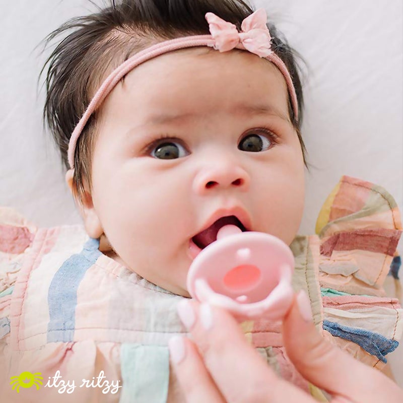 Itzy Ritzy Silicone Pacifiers for Newborn - Soother Pacifiers Feature Collapsible Handle & Two Air Holes for Added Safety; for Ages 0-6 Months, Set of 2 in Light Pink & Dark Pink - Image 2