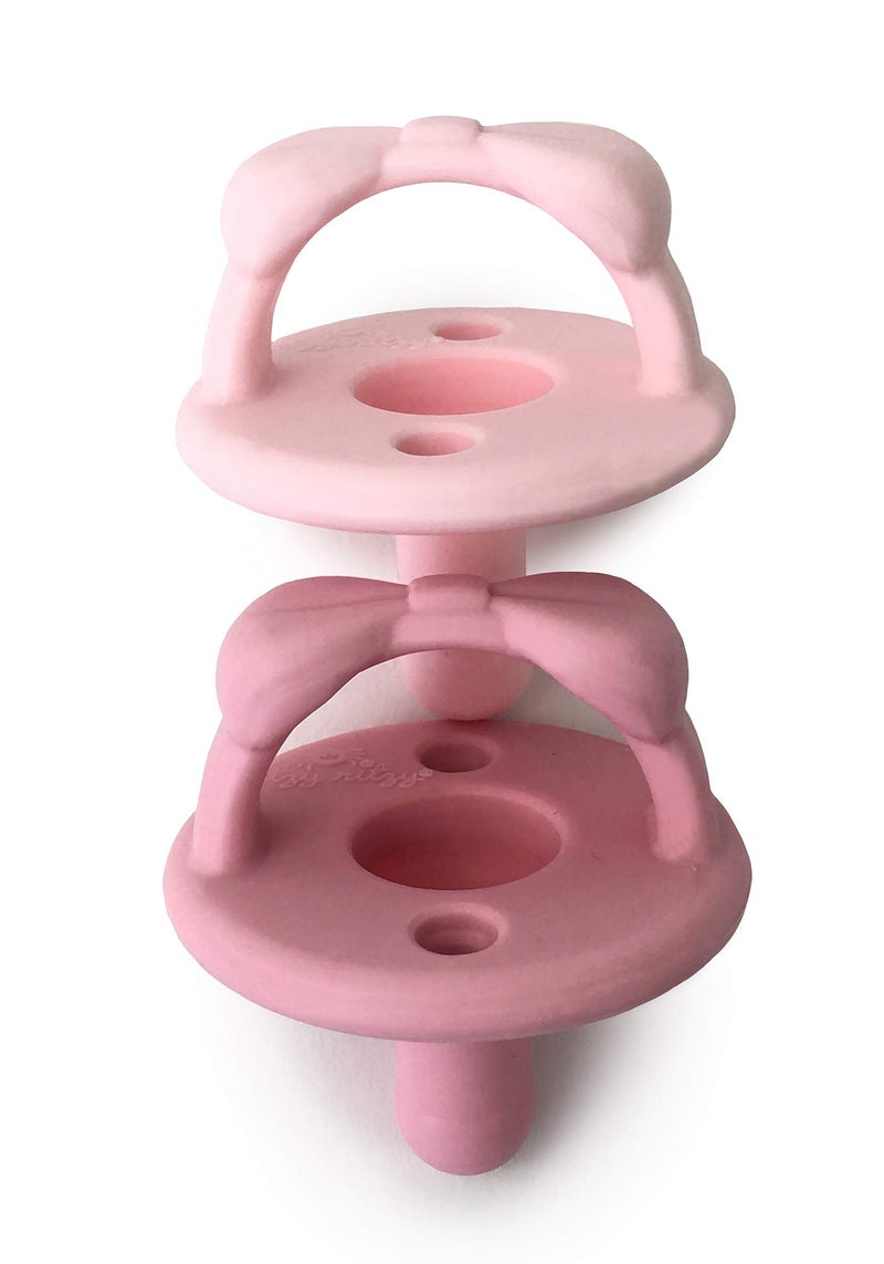 Itzy Ritzy Silicone Pacifiers for Newborn - Soother Pacifiers Feature Collapsible Handle & Two Air Holes for Added Safety; for Ages 0-6 Months, Set of 2 in Light Pink & Dark Pink - Image 1
