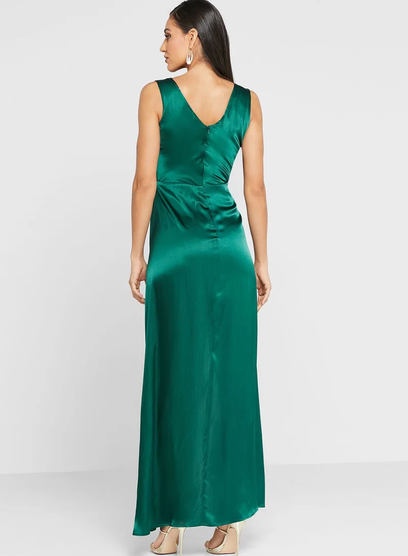 Anita's Plunge Neck Front Split Dress