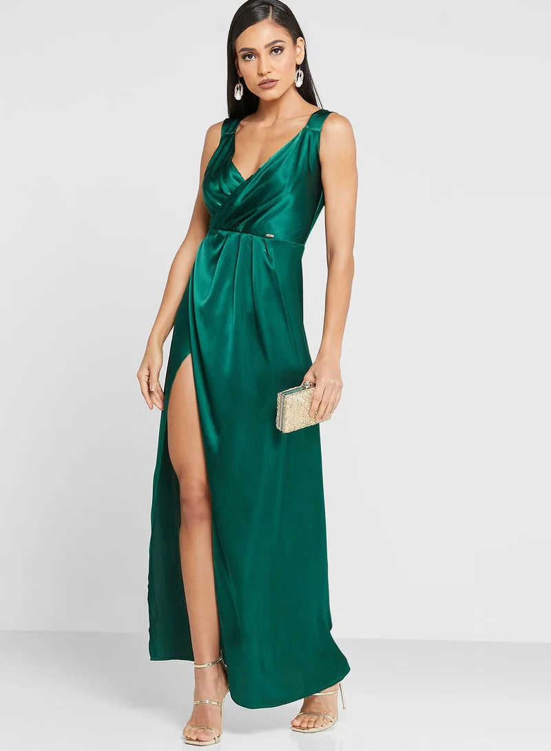 Anita's Plunge Neck Front Split Dress