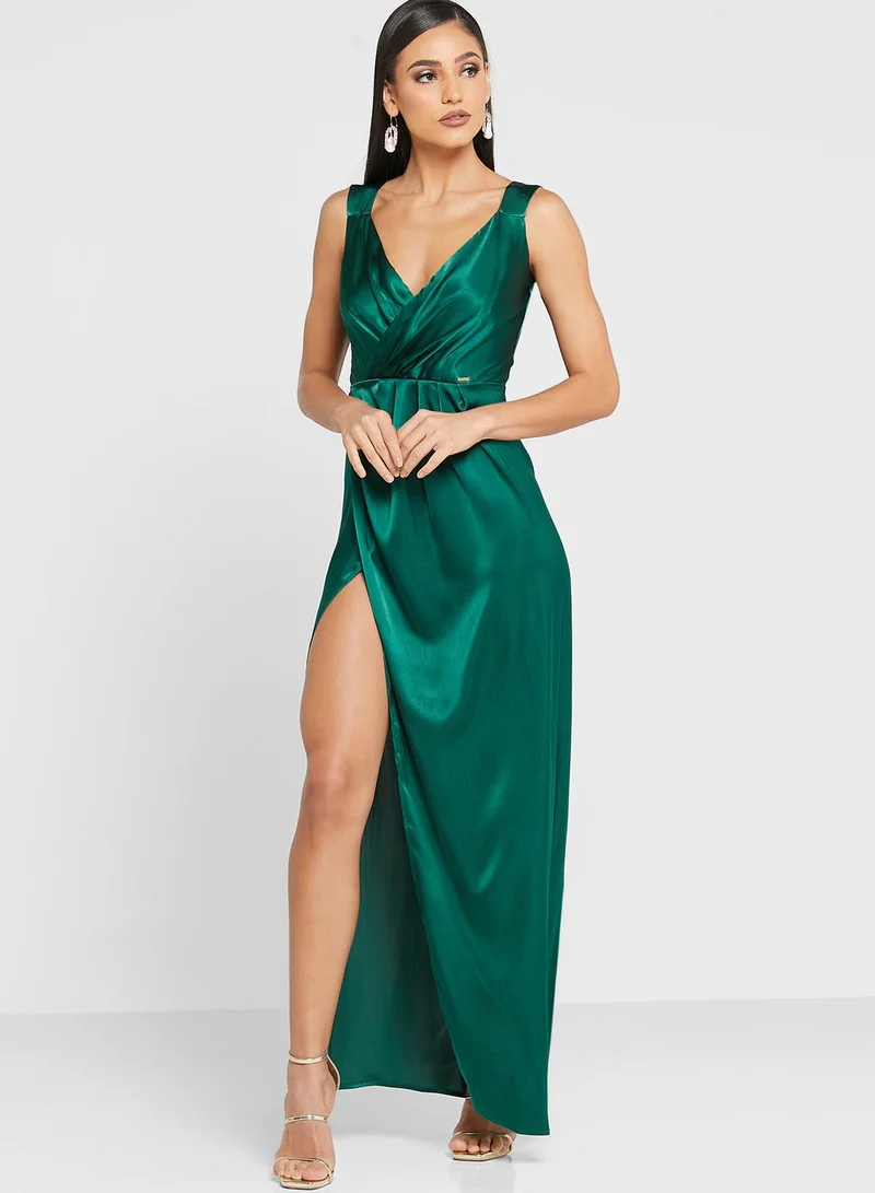Anita's Plunge Neck Front Split Dress