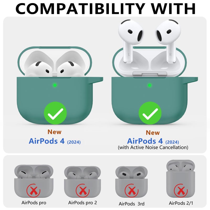 Ljusmicker for AirPods 4 Case 2024 with Cleaner Kit,Soft Silicone Protective Cover for Apple AirPods 4th Generation Cases for Women Men,for AirPod 4 Case Accessories with Keychain-Pine Green - Image 2