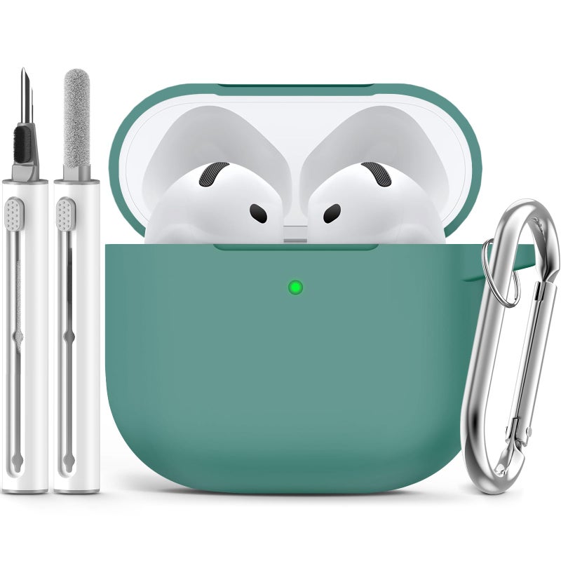 Ljusmicker for AirPods 4 Case 2024 with Cleaner Kit,Soft Silicone Protective Cover for Apple AirPods 4th Generation Cases for Women Men,for AirPod 4 Case Accessories with Keychain-Pine Green - Image 1