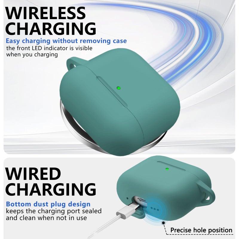 Ljusmicker for AirPods 4 Case 2024 with Cleaner Kit,Soft Silicone Protective Cover for Apple AirPods 4th Generation Cases for Women Men,for AirPod 4 Case Accessories with Keychain-Pine Green - Image 4