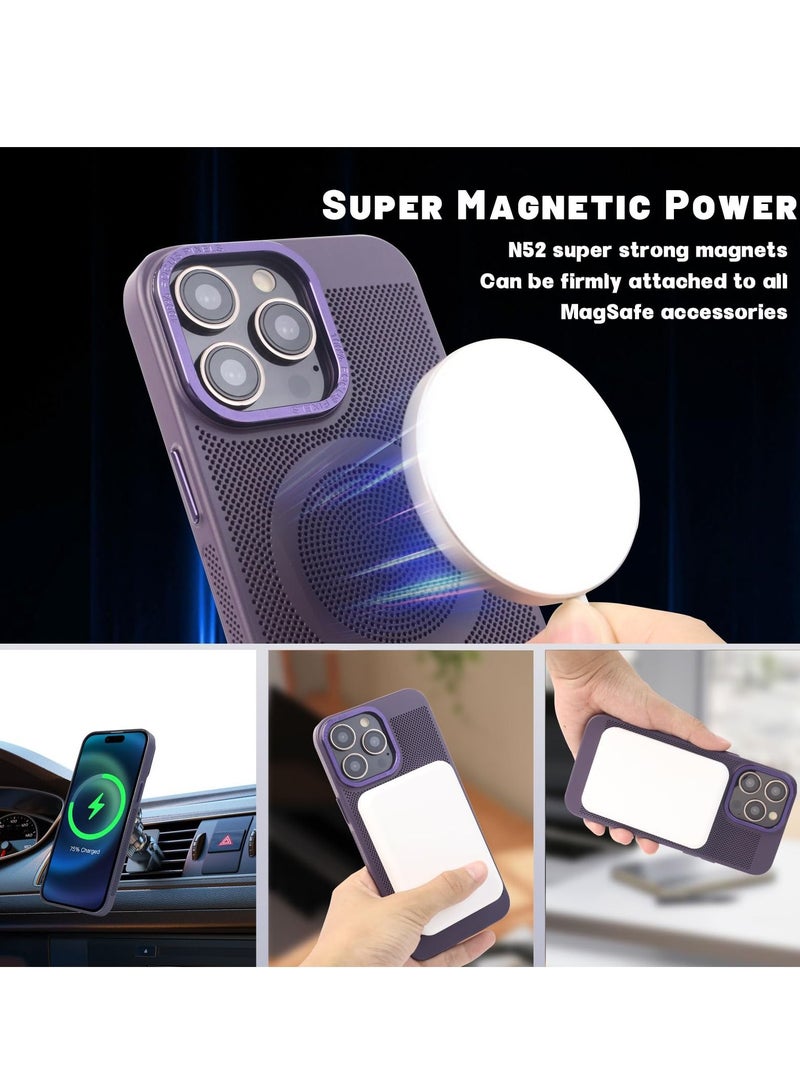 Excefore Anti-Fingerprint/Skid Cover, Heat Dissipation Case for iPhone 14 Pro Max Case with MagSafe Mesh Breathable Cooling Magnetic Case for iPhone 14 Pro Max, Deep Purple - Image 3