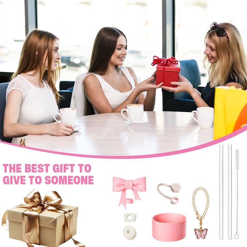 HASTHIP ® لملحقات كأس ستانلي من 9 قطع، سحر، قبعة قش، قش، فرشاة تنظيف، سحر مقبض فراشة، غلاف سفلي، مجموعة ديكور كأس ستانلي (الكوب غير مشمول) - Image 4