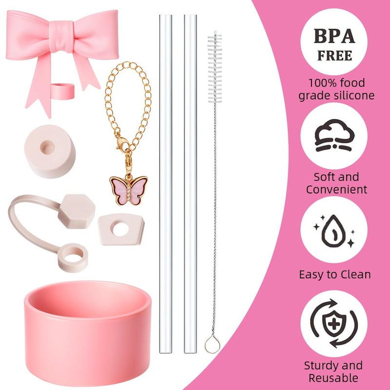 HASTHIP ® لملحقات كأس ستانلي من 9 قطع، سحر، قبعة قش، قش، فرشاة تنظيف، سحر مقبض فراشة، غلاف سفلي، مجموعة ديكور كأس ستانلي (الكوب غير مشمول) - Image 3