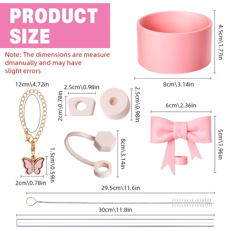 HASTHIP ® لملحقات كأس ستانلي من 9 قطع، سحر، قبعة قش، قش، فرشاة تنظيف، سحر مقبض فراشة، غلاف سفلي، مجموعة ديكور كأس ستانلي (الكوب غير مشمول) - Image 2