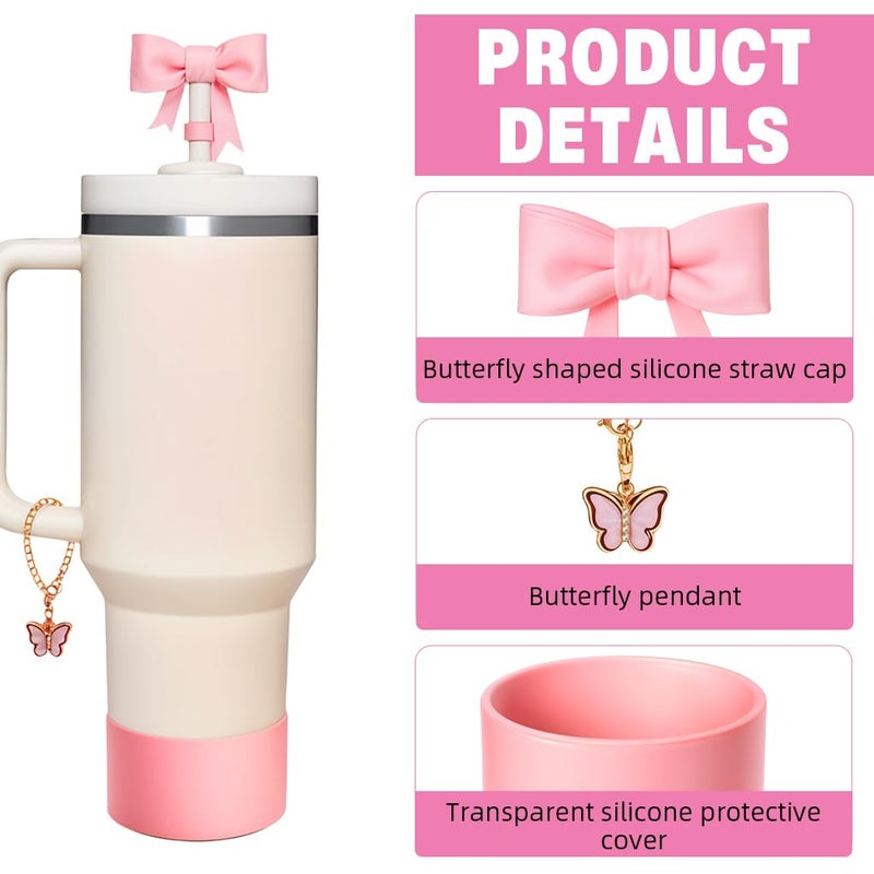 HASTHIP ® لملحقات كأس ستانلي من 9 قطع، سحر، قبعة قش، قش، فرشاة تنظيف، سحر مقبض فراشة، غلاف سفلي، مجموعة ديكور كأس ستانلي (الكوب غير مشمول) - Image 5