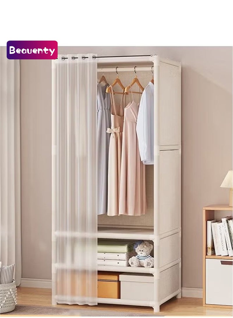 Beauenty Portable Fabric Wardrobe Clothes Storage Closet with 3 Storage Shelves and Curtain, Foldable Non-Woven Fabric, Quick and Easy Assembly Closet Organizer for Bedroom Home - Image 1