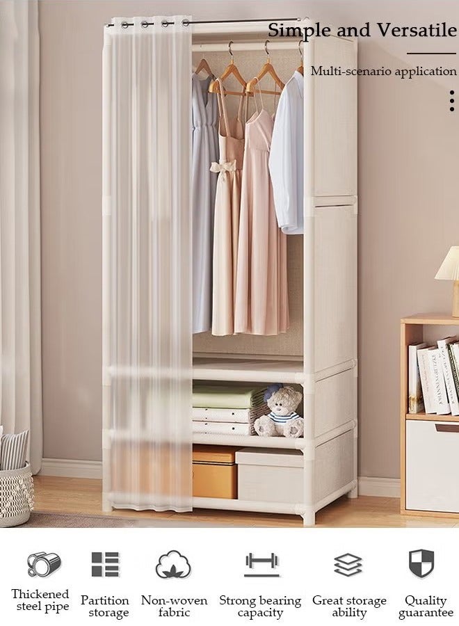 Beauenty Portable Fabric Wardrobe Clothes Storage Closet with 3 Storage Shelves and Curtain, Foldable Non-Woven Fabric, Quick and Easy Assembly Closet Organizer for Bedroom Home - Image 3