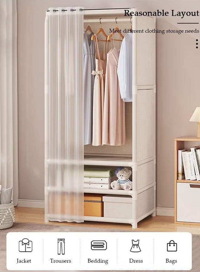 Beauenty Portable Fabric Wardrobe Clothes Storage Closet with 3 Storage Shelves and Curtain, Foldable Non-Woven Fabric, Quick and Easy Assembly Closet Organizer for Bedroom Home - Image 4