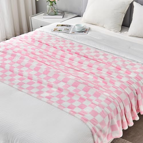 Edenleaf Pink Checkered Blanket, Ultra Soft Fleece Checkered Throw Blankets for Couch Bed and Travel, Luxury Throws for All Seasons, 60x80 Inch, Pink - Image 5