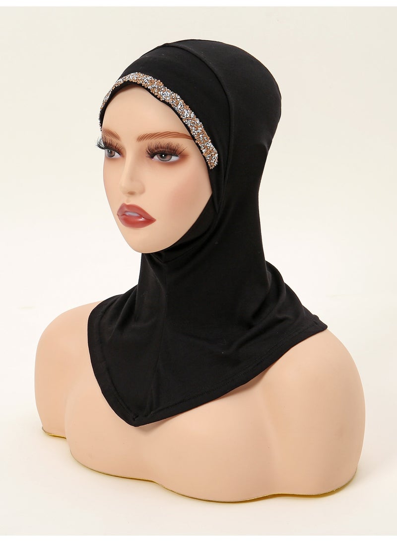 Modal Hijab Undersap with Sequin Muslim Stretchy Turban Full Cover Scarf Caps Full Neck Coverage for Women  - Image 5
