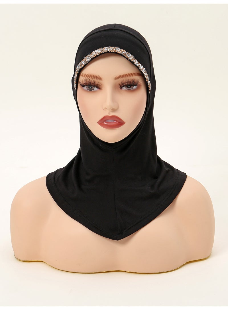 Modal Hijab Undersap with Sequin Muslim Stretchy Turban Full Cover Scarf Caps Full Neck Coverage for Women  - Image 4